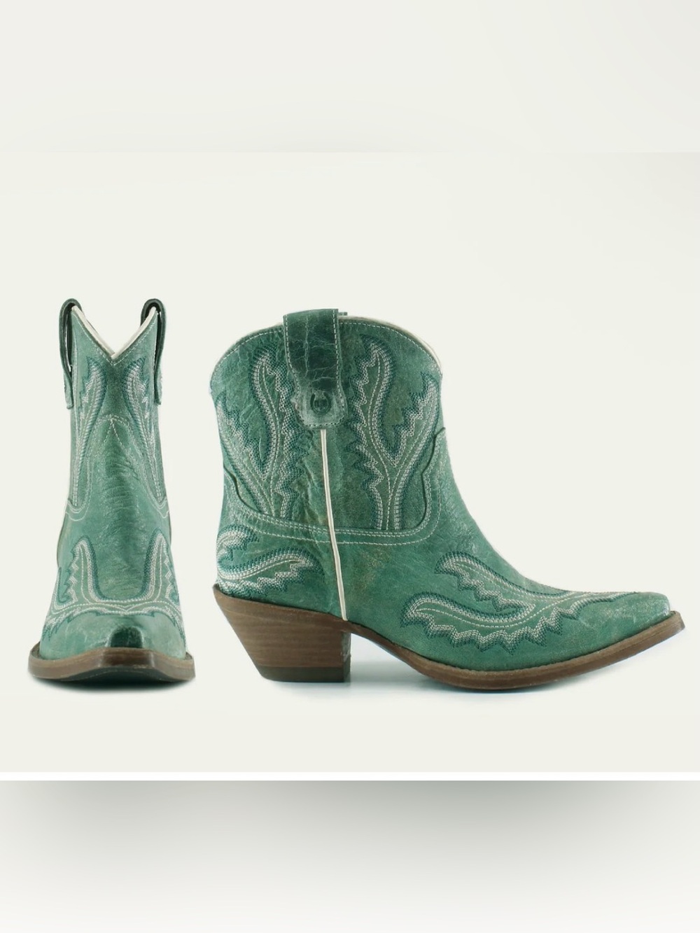 Women's Green Suede Western Ankle Bootie